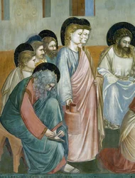 Voetwassing, Detail uit Leven en Passie van Christus, door Giotto