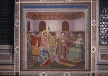 Christus voor Kajafas (Cristo davanti a Caifa), door Giotto