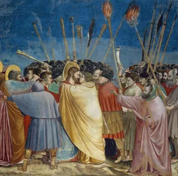 Het verraad van Christus, detail van de kus, ca. 1305