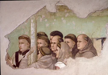 Episode uit het leven van Sint Franciscus van Assisi: Saint Franciscus verschijnt aan Fra Agostino en aan een bisschop (detail)