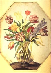 Glazen Vaas met Tulpen en een Hyacint