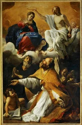 Kroning van de Maagd met de heilige Augustinus en de heilige Willem van Aquitanië …