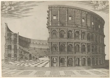 Doorsnede en elevatie van het Colosseum in Rome