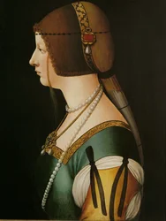 Bianca Maria Sforza, keizerin, tweede vrouw van keizer Maximiliaan I (schilderij op hout)