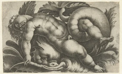 Slapende putto op dolfijn