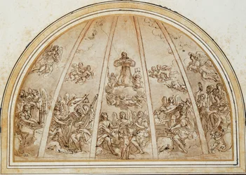 De Apotheose van Sint Franciscus omringd door muzikale engelen: Ontwerp voor een apsis of halve koepel verdeeld door ribben