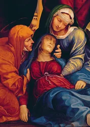 Detail van Deposition (altaarstuk) met flauwvallende Madonna
