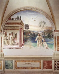 Maurus loopt op water om St. Placidus te redden (fresco)
