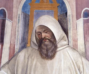 Sint Benedictus geeft de regel aan de olivetani monniken (detail)