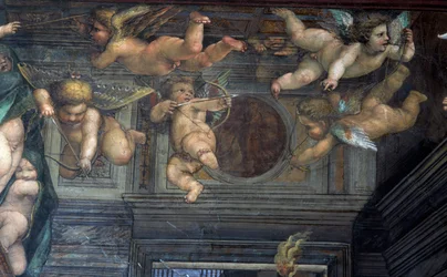 De Sala delle Nozze di Alessandro e Rossana detail van vliegende putti (detail)