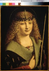 Portret van een jongen als Sint Sebastiaan met een pijl