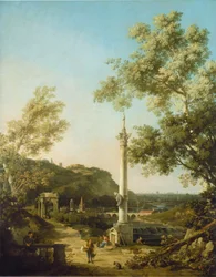 Engels Landschap Capriccio met een Zuil