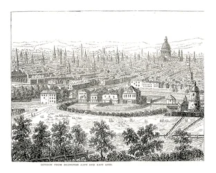 Londen vanuit Islington City en East End. Naar een uitzicht van Canaletti, gepubliceerd 1753