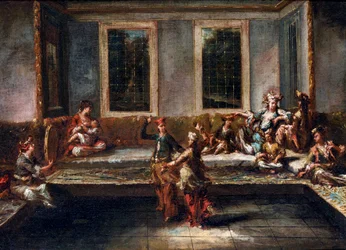 Dansend Paar in de Harem door Guardi, Giovanni Antonio (1699-1760). Olie op doek, afmeting: 44x61,5