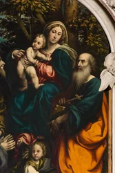 Altaar van Sint-Catharina, Madonna en Kind tussen Heiligen Philip en Jacobus en de schenker Giacomo Schizzi, Il Pordenone 1522, Detail