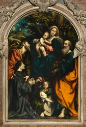 Altaar van Sint-Catharina, Madonna en Kind tussen de heiligen Filippus en Jacobus en de schenker Giacomo Schizzi