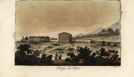 Uitzicht op de oude Griekse tempels van Hera in Paestum, Italië