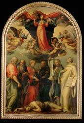 De disputatie van de artsen over de onbevlekte ontvangenis, ca. 1530 (schilderij op hout)