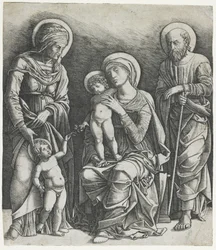 De Heilige Familie met de Heilige Johannes de Doper als kind, ca. 1495-1505 (gravure)