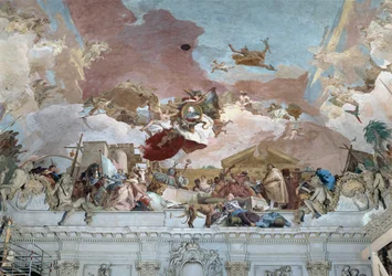 Apotheose van bisschop Carl Philipp von Greiffenklau en de doorsnede Europa van de plafondfresco ... (fresco)