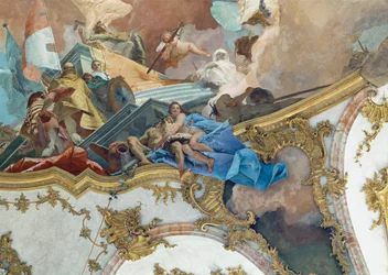 Schilderij op het plafondpaneel van de Kaisersaal, de keizerzaal, Wuerzburg, bisschoppelijke residentie ...