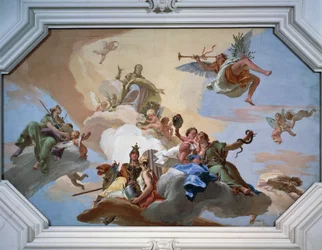 Triomf van Glorie aangekondigd door Faam tussen de Kardinale Deugden