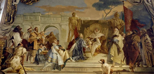 De investituur van bisschop Aroldo door Frederik I van Hohenstaufen