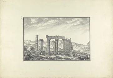 Uitzicht op de ruïnes van een Ionische tempel in Sardis, waarschijnlijk de Tempel van Neptunus, ca. 1750
