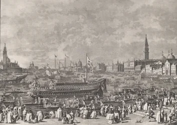 Plaat 5: De Doge in de Bucintoro vertrekt naar de Porto di Lido op Hemelvaartsdag, ca. 1766
