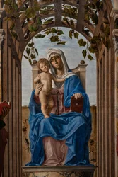 Madonna op de troon met het kindje Jezus tussen heiligen Jacobus en Hiëronymus (detail)