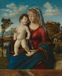 Madonna en kind in een landschap