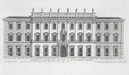 Uitzicht op de gevel van Palazzo Chigi, Rome, ontworpen door Matteo di Castello, Carlo Maderno (1556-1629) en Giovanni Bernini (1598-1680)