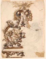 Tekening, ontwerp voor een verguld bronzen ornament, 1680-1700