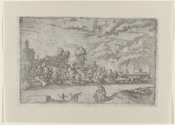 Rivierlandschap met de doop van Christus