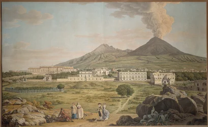 De hellingen van de Vesuvius vanuit Portici met een uitzicht op het Bourbonpaleis, door Giovan Battista Lusieri