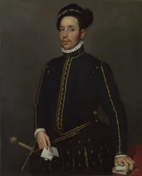Portret van een linkshandige heer met twee kwarto