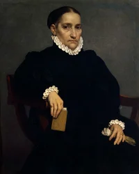 Portret van een oudere vrouw in het zwart door Giovanni Battista Moroni (circa 1525-1578)