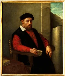 Vermoedelijk portret van Francois Rabelais (1494-1553), Franse schrijver en arts. Schilderij door Giovanni Battista Moroni (1525-1578)