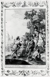 Duel tussen Ottone en Tancredi in aanwezigheid van Clorinda, canto VI, Jeruzalem bevrijd