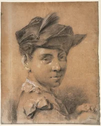 Hoofd van een jonge man met een hoed, voor 1735