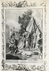 Jeruzalem Bevrijd, canto III, illustratie door Giovanni Battista Piazzetta voor gedicht door Torquato Tasso, editie gepubliceerd in Venetië in 1745