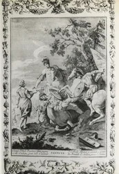 Jeruzalem Bevrijd, canto XX, illustratie door Giovanni Battista Piazzetta voor gedicht door Torquato Tasso, editie gepubliceerd in Venetië in 1745