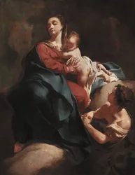 Madonna en kind met een aanbiddende figuur