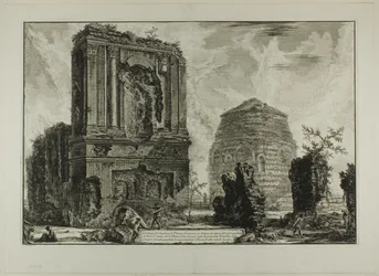 A. Zicht op het Graf van Licinianus Piso op de oude Via Appia... B. Graf van de Cornelii..., uit Zichten van Rome