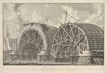 Een deel van de geplande brug bij Blackfriars, Londen, ca. 1764