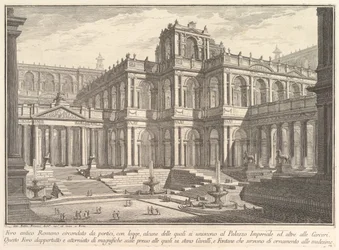 Oud Romeins forum omgeven door portieken, met loggia
