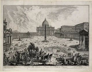 Gezicht op de basiliek en het plein van San Pietro in Vaticano (uit: Vedute di Roma)