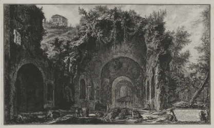 Gezicht op de bron en de grot van Egeria buiten de Porta Capena of van San Sebastiano, uit: Vedute di Roma