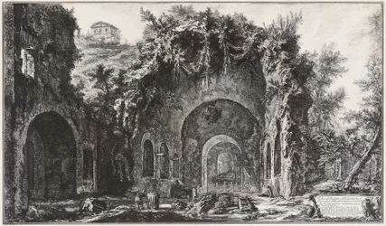Gezicht op de bron en de grotten van Egeria vóór de Porta Capena, tegenwoordig Porta di San Sebastiano