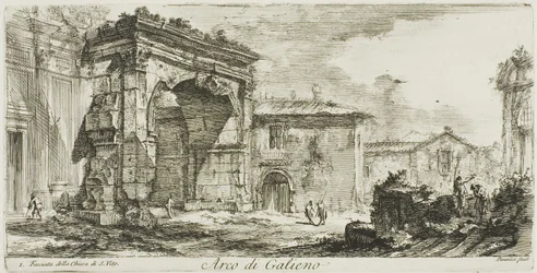 Boog van Galienus. I. Voorgevel van de kerk van S. Vito, plaat 29 uit Some Views of Triumphal Arches and other monuments.